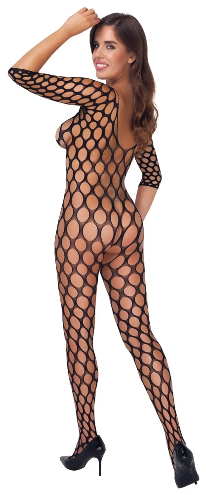 Schwarzer Langarm-Catsuit ouvert aus der Cottelli Collection mit aufregendem Loch-Design, offenem Schritt und tiefem Rückenausschnitt