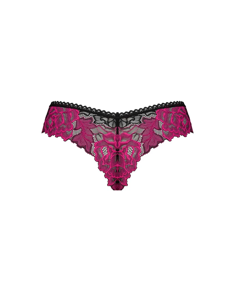 Obsessive Schwarze Spitzen-Panties Rosenty mit feiner pinkfarbener Rosenspitze besetzt. Rundum weich und elastisch für vollen Tragekomfort.