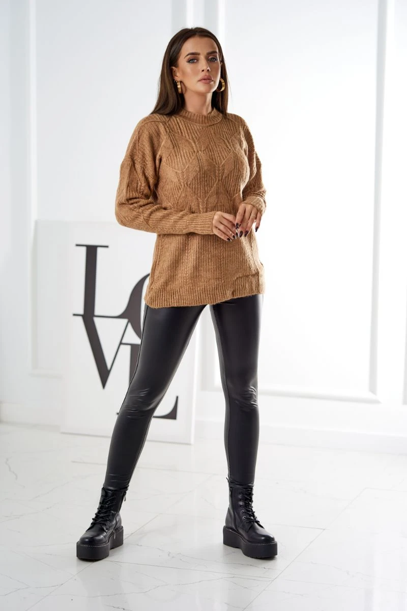 Cozy Grobstrick Damen Rundhals Pullover Uni Strickpullover Wollpullover Einfarbig mit Muster