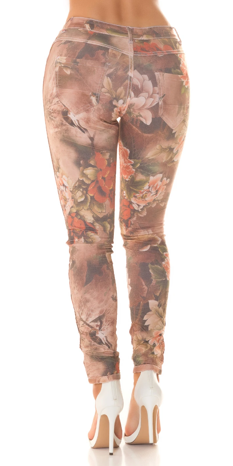 2in1 Skinny Jeans Hose Treggings zum Wenden mit Flower Blumen Print Röhrenjeans mit Wende-Funktion