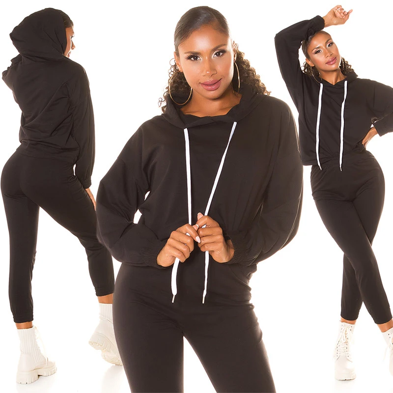 Uni Jogginganzug Loungewear Damen Trainingsanzug Sport 2-Teiler Fitness Hoddie Hose Kapuzenpullover