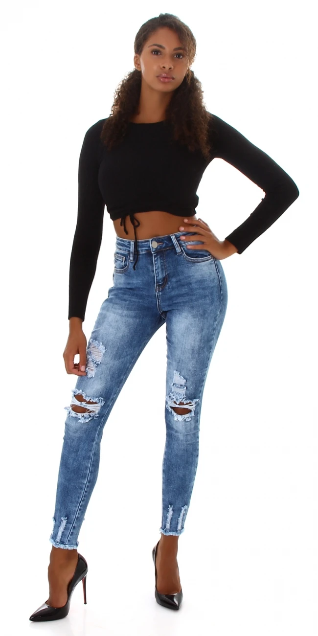 Used Look High Waist Skinny Jeans mit Löcher