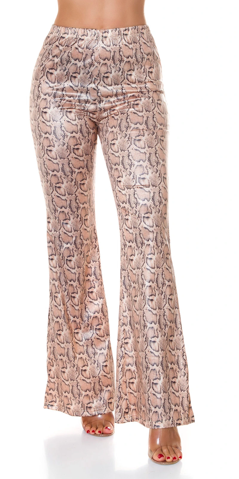 High Waist Animal Printed Wet Look Leggings mit Schlag