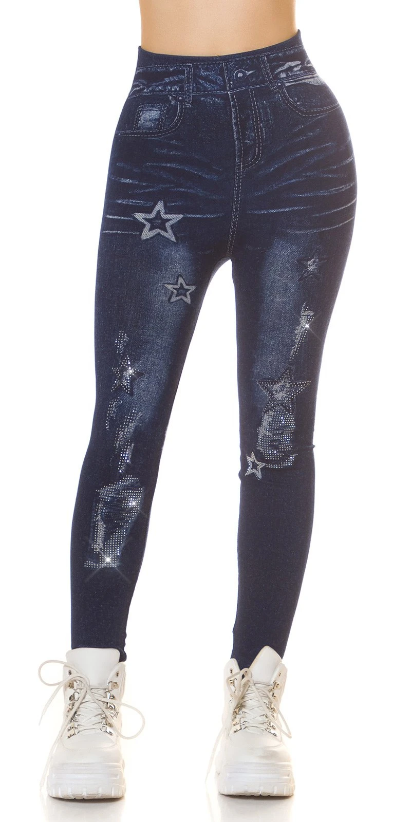 Glitzernde Highwaist Jeggings mit Sterne und Glitzer, perfekter Look für strahlende Momente!