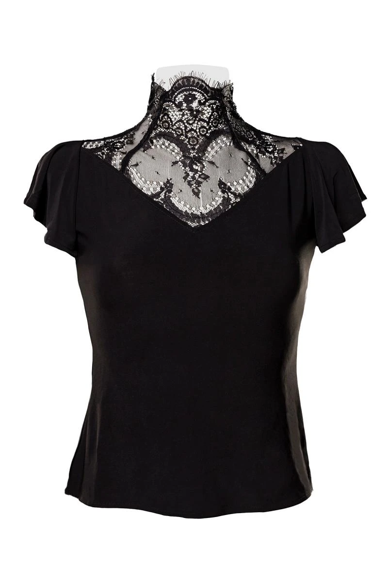 Gothic Top mit Spitzeneinsatz und Flügelärmchen von Ocultica