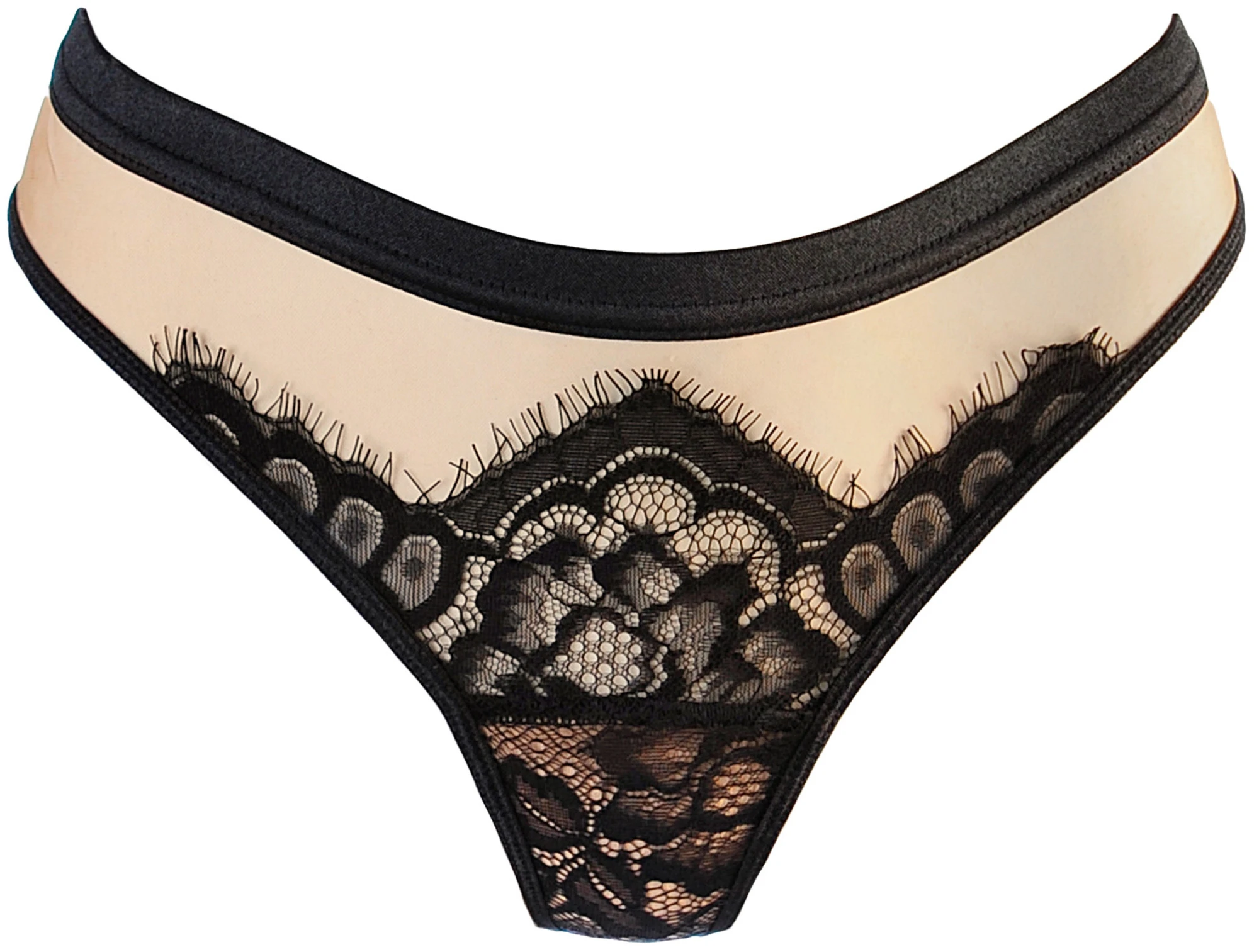 Axami Dessous Brasiliana String in romantischer Spitze und Tüll in schwarz/beige