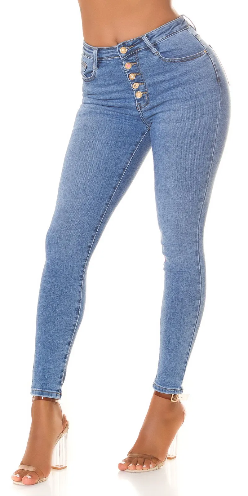 Highwaist Röhrenjeans Skinny Jeans Hose mit Knopfleiste Knöpfe