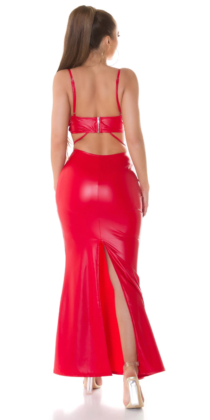 Hot Party Maxi Träger Kleid im Wet Look mit Schlitz