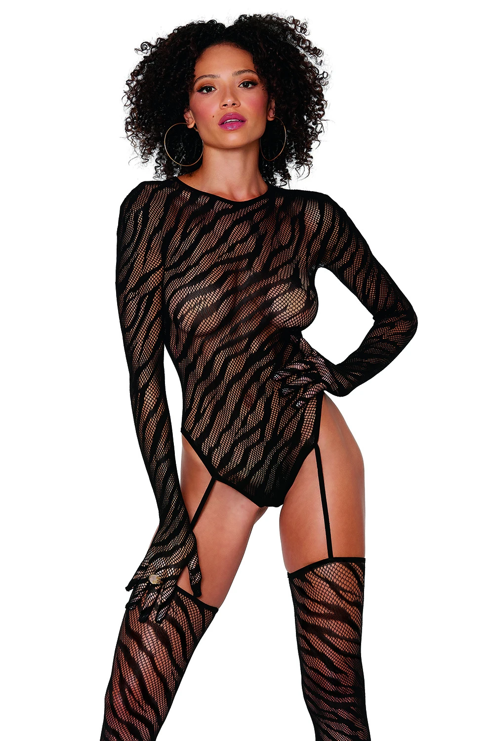 Elastisches Bodystocking DR0420 mit Handschuhe von Dreamgirl