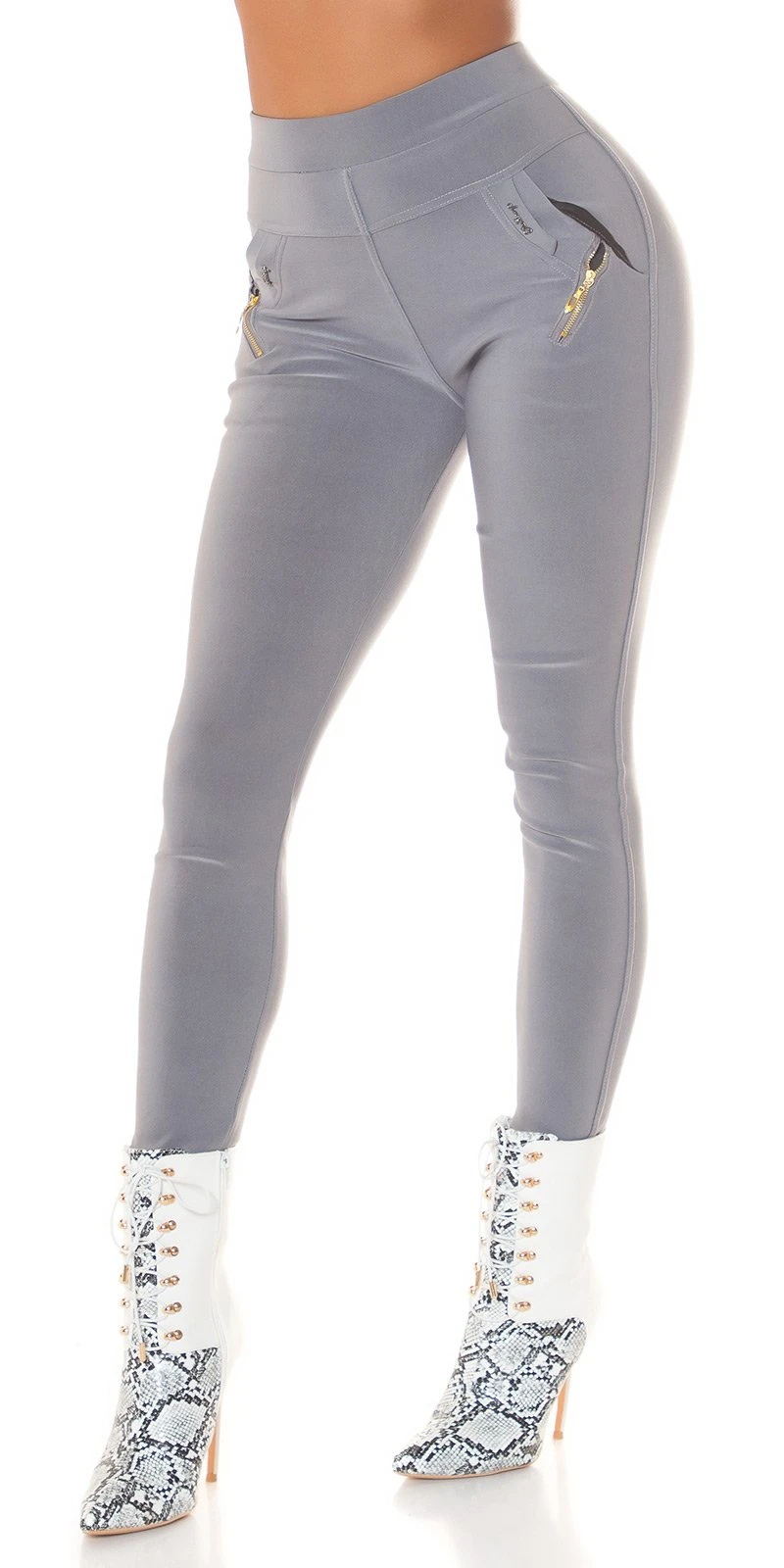 Skinny Business High Waist Leggings Hose mit Deko Zipper