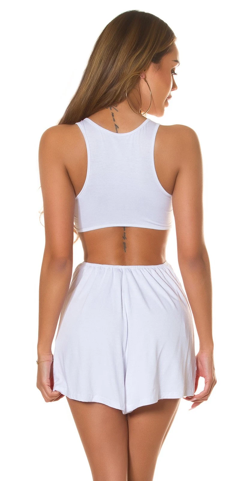 Racer Back Jumpsuit Hotpants Overall Kurz im Sport-Look Tank-Style mit Rücken-Cutout