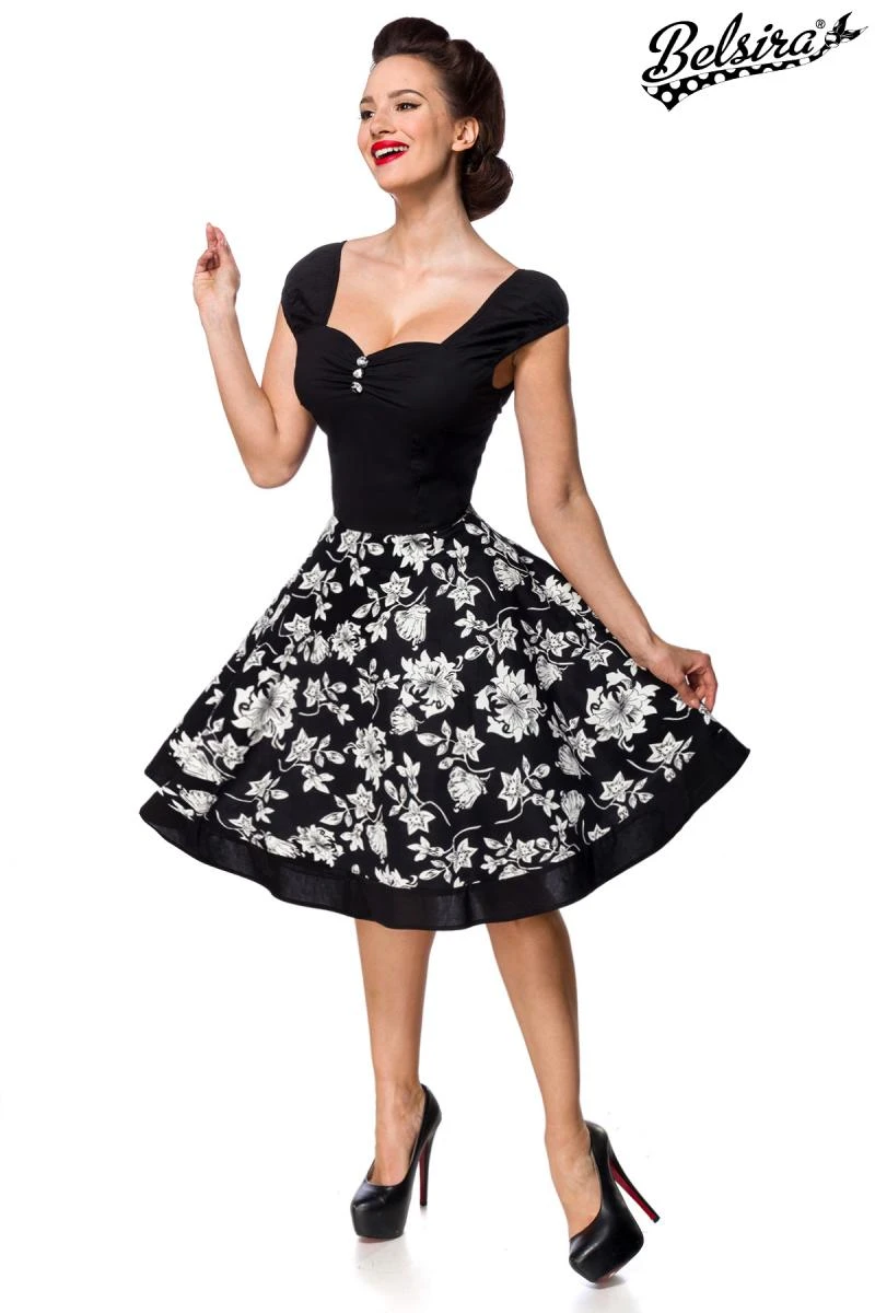 Retro Blumenkleid mit kurzen Puffärmeln