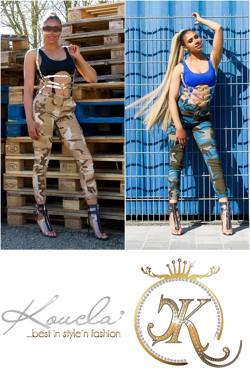 Camouflage High Waist Cargo Röhren Hose