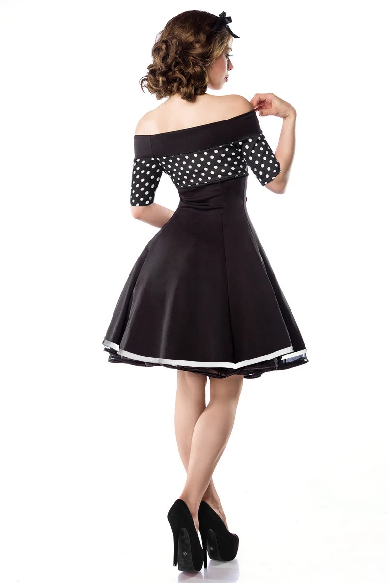 Vintage-Kleid Punkte mit Carmen- Ausschnitt