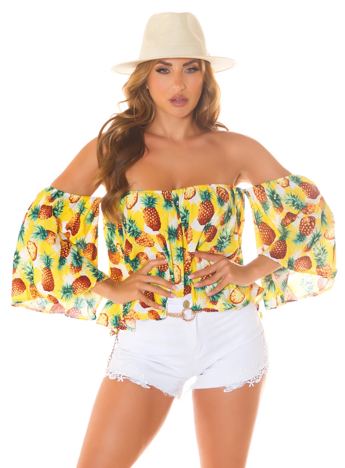 Sexy Sommer off-shoulder Bluse mit Ananas Print