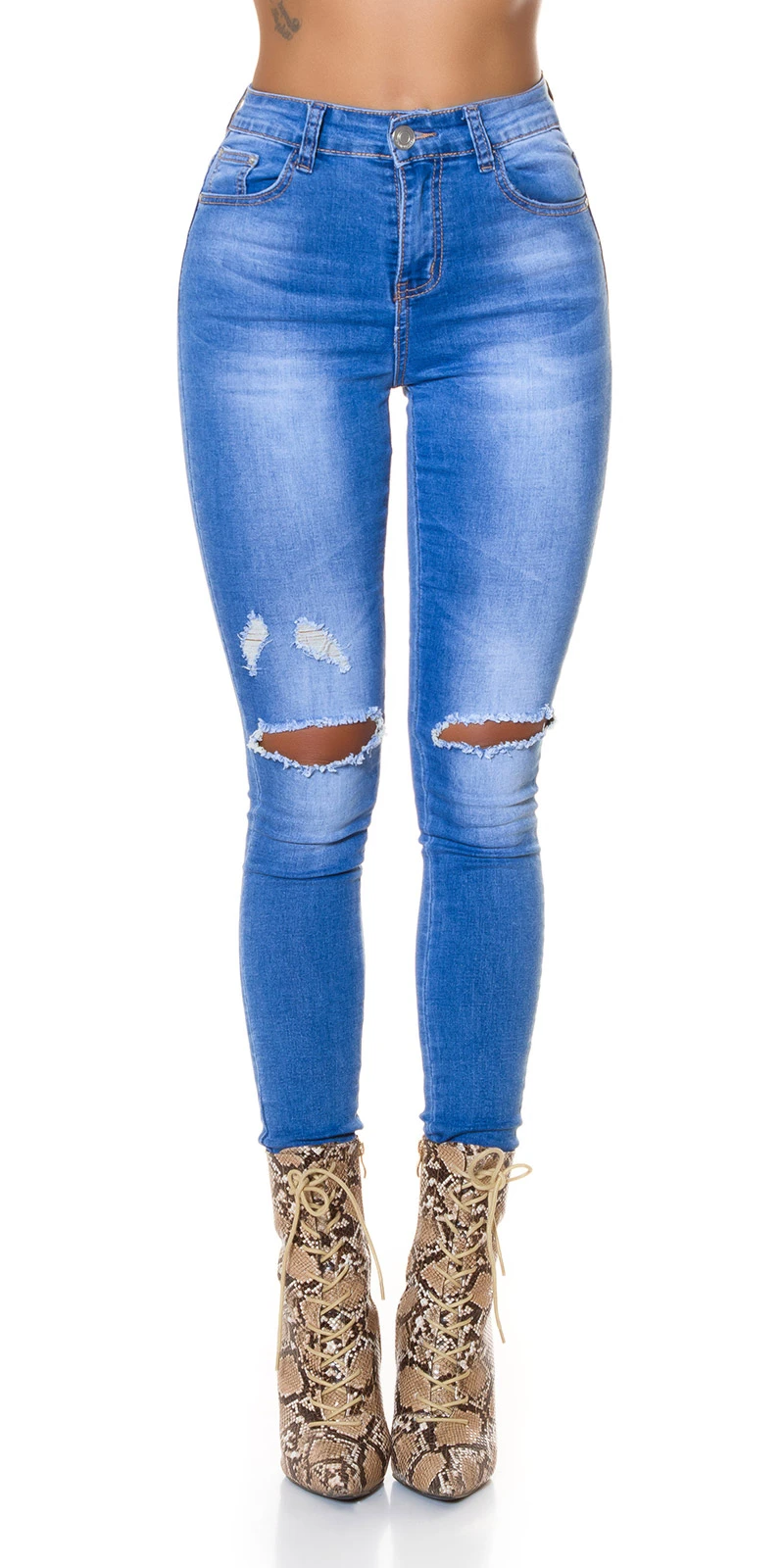 Bleached High Waist Skinny Jeans im Used Look mit Knie Risse