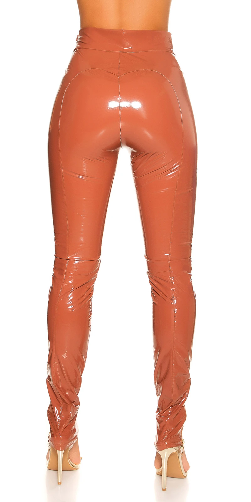 Glossy Latex Look High Waist Hose mit Bein-Zipper