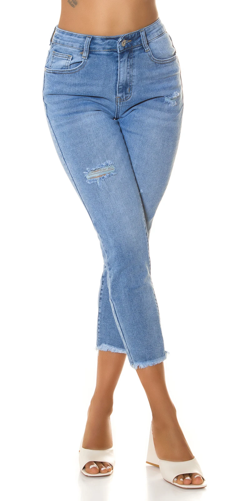 Mom Fit 7/8 High Waist Jeans im Used Look