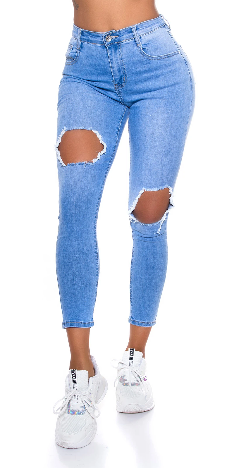 Ankle Röhren Skinny Fit Jeans mit XL-Löcher