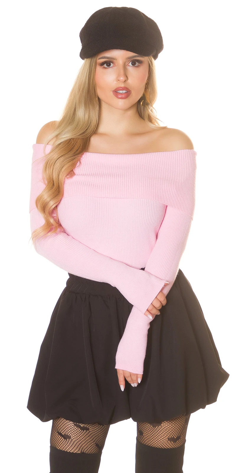 Eleganz trifft Komfort, Langärmliger Off Shoulder-Pullover mit schulterfreiem Carmen-Schnitt für einen stilvollen Auftritt