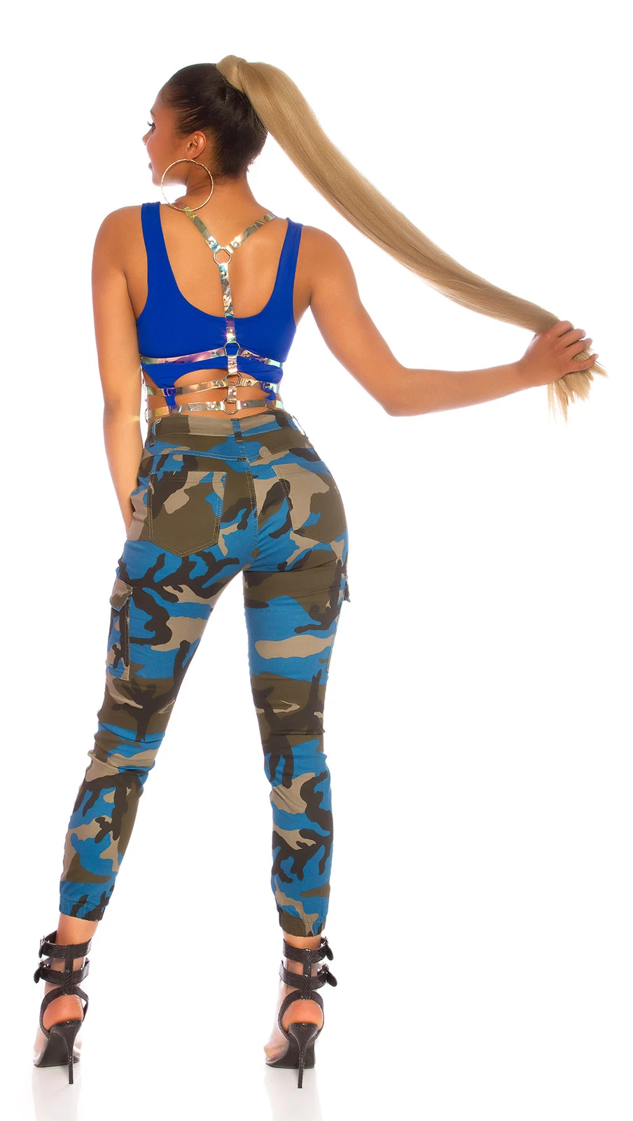 Camouflage High Waist Cargo Röhren Hose