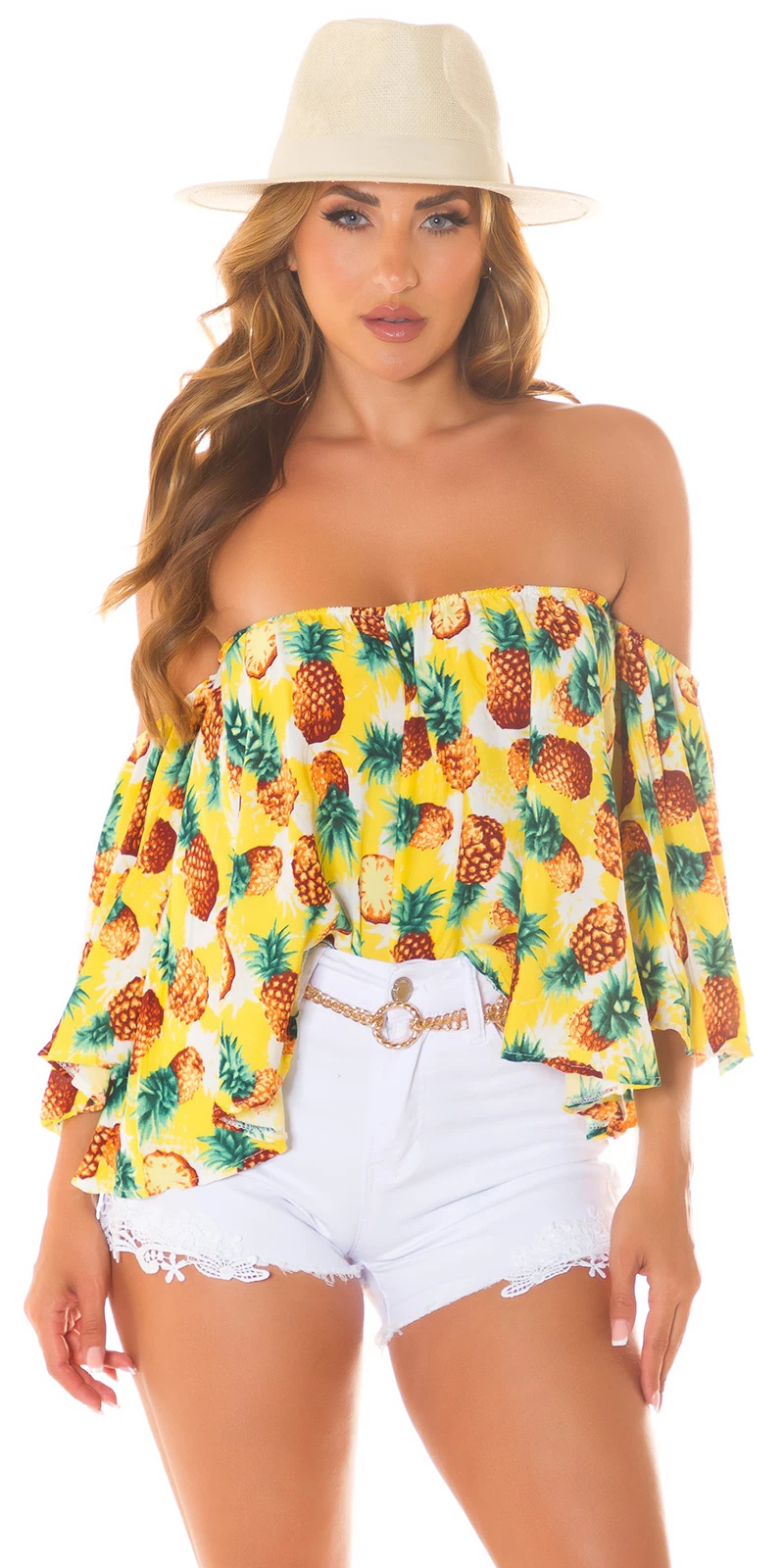 Sexy Sommer off-shoulder Bluse mit Ananas Print