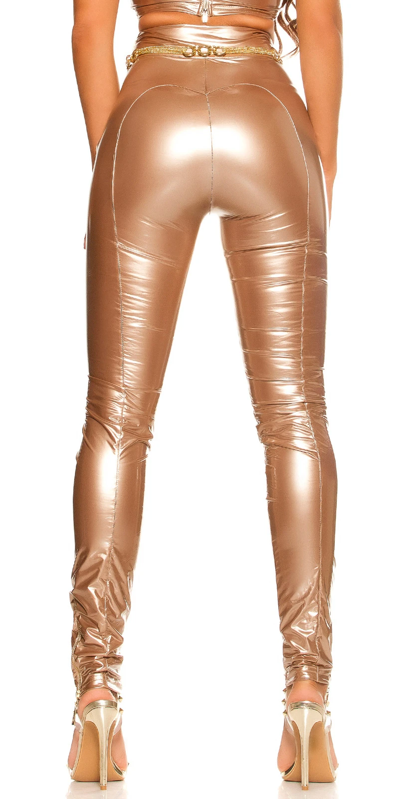 Glossy Latex Look High Waist Hose mit Bein-Zipper