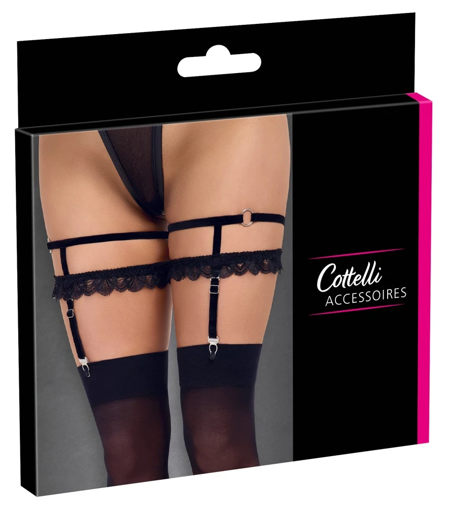 Cottelli ACCESSOIRES Strumpfbänder aus Samt + feiner Spitze Längenverstellbar 2 Stück