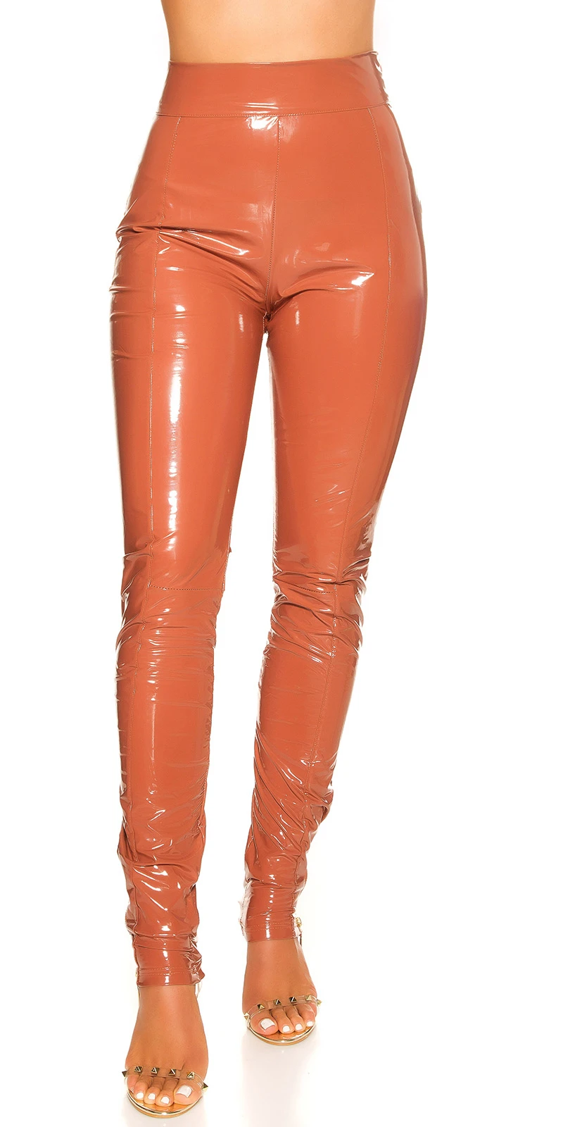 Glossy Latex Look High Waist Hose mit Bein-Zipper