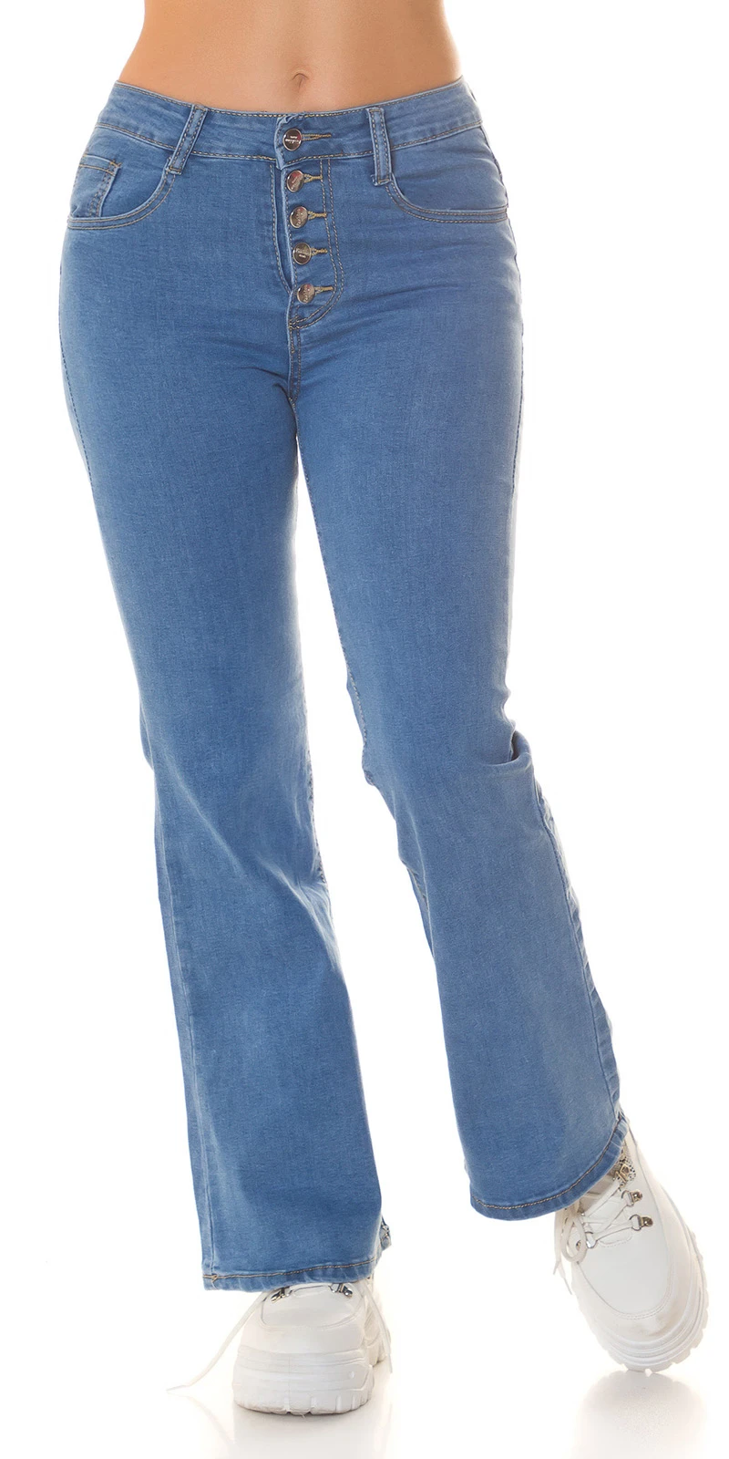 Highwaist Schlagjeans Jeans Hose mit Schlag und Knopfleiste