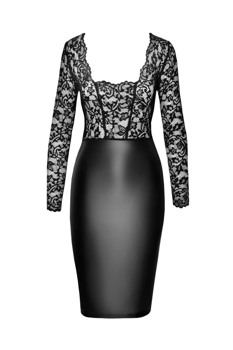 F295 halblanges Wetlook Kleid mit Spitze von Noir Handmade