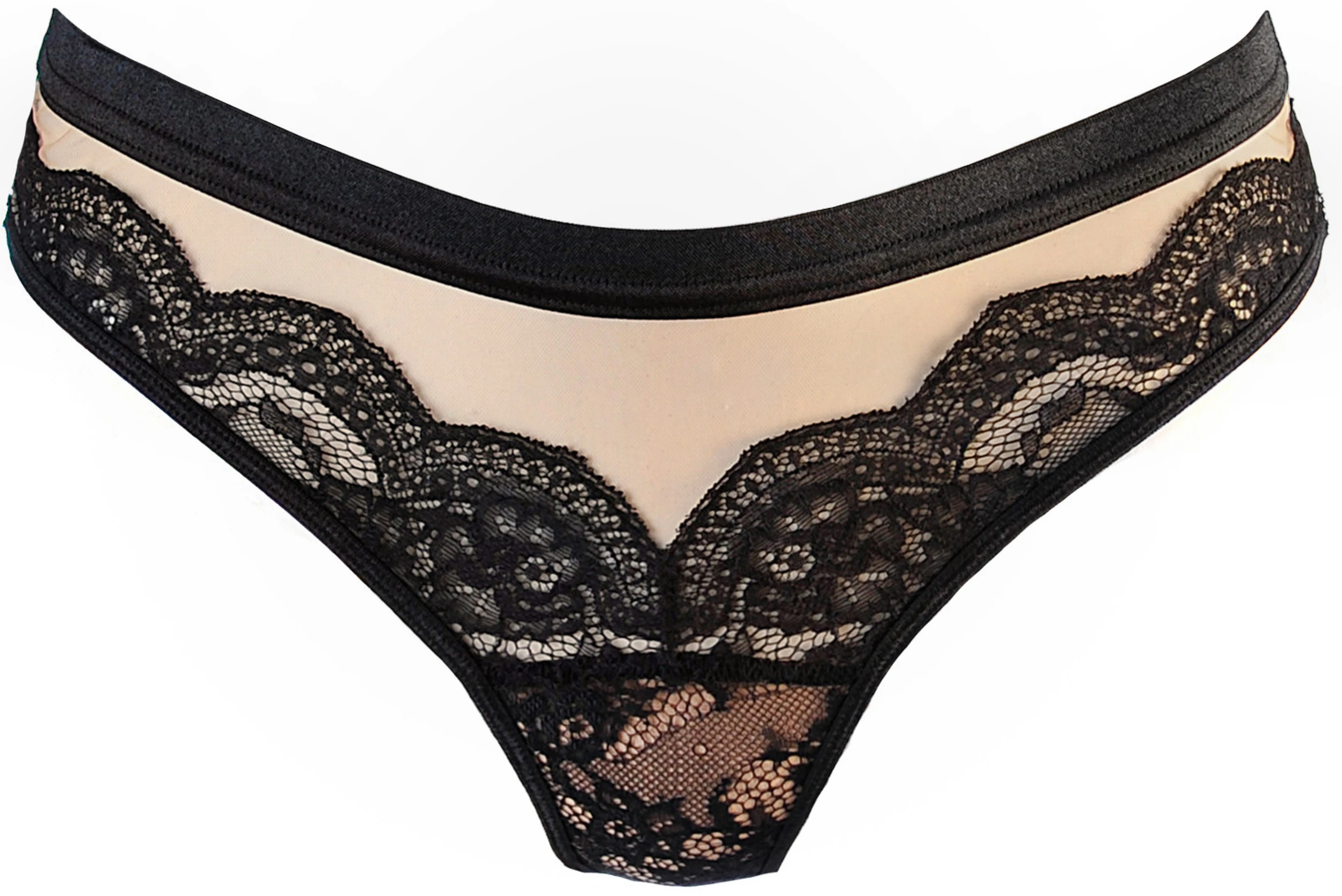 Axami Lingerie Brasiliana String in romantischer Spitze und Tüll in schwarz/beige