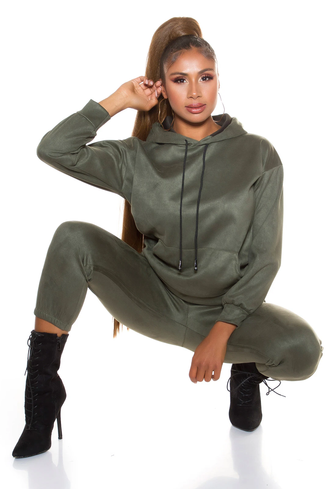 Wildleder Look Loungewear Freizeit Anzug mit Kapuze