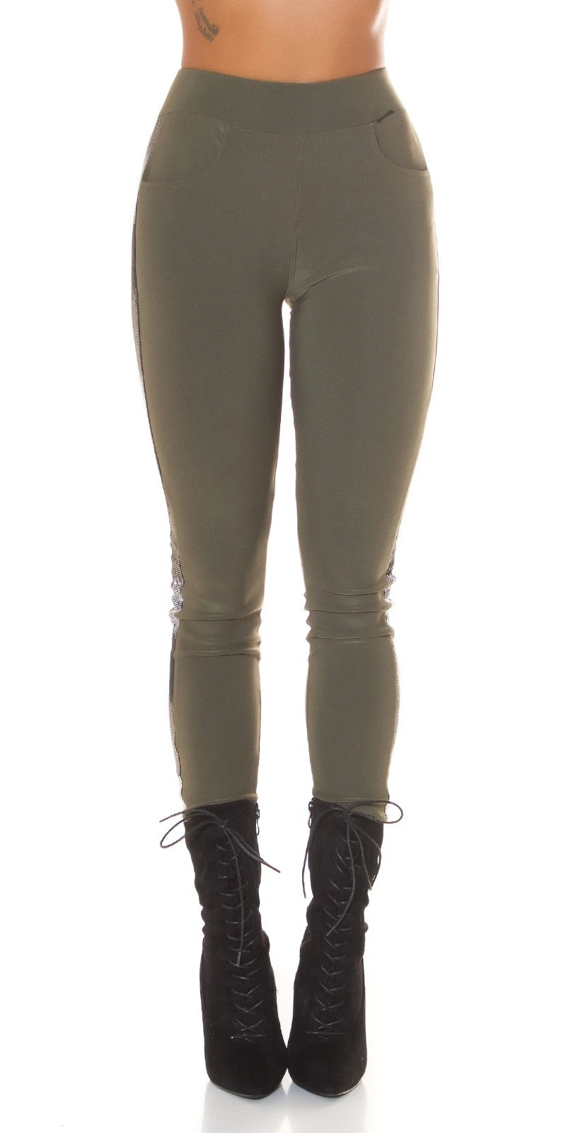 Chic High Waist Stretch Treggings mit Glitzer-Streifen