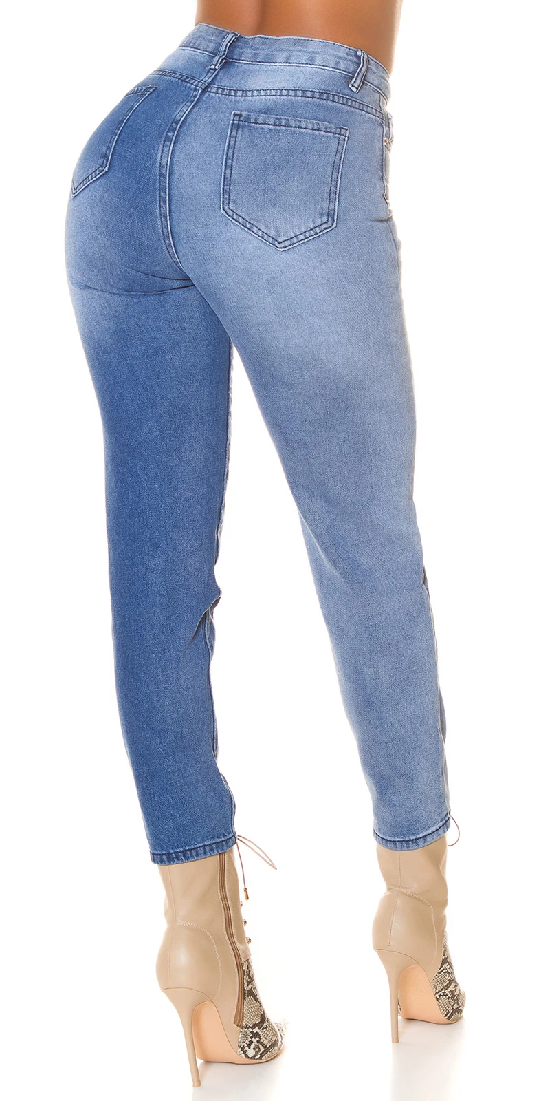 Highwaist Bi-Colour Mom Fit Cotton Jeans