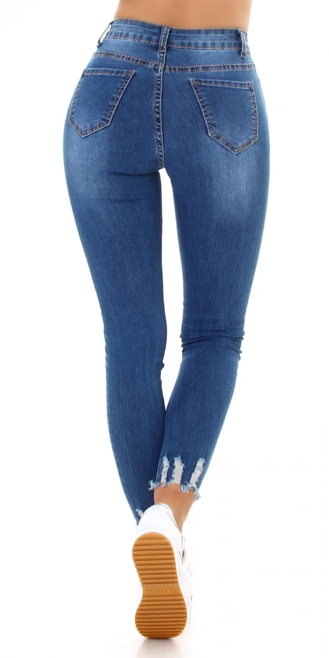 Röhren High Waist 7/8 Skinny Jeans im Used-Look mit Print