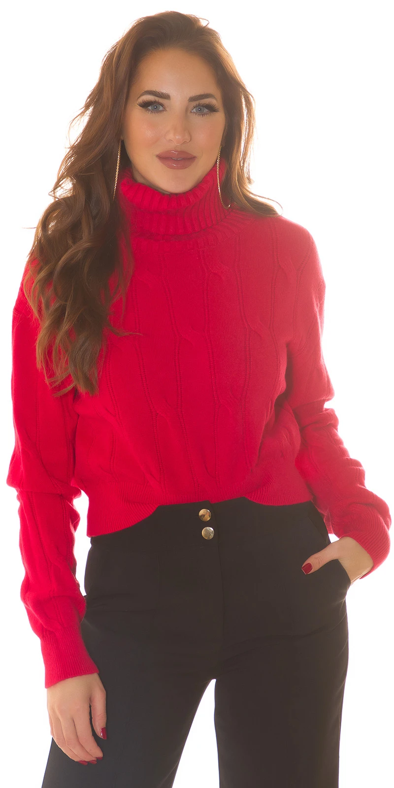 Musthave Crop Strickpullover Bauchfrei Turtle Neck Rollkragen Pullover Langarm mit Musterung