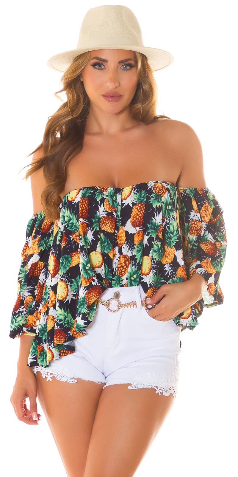 Sexy Sommer off-shoulder Bluse mit Ananas Print