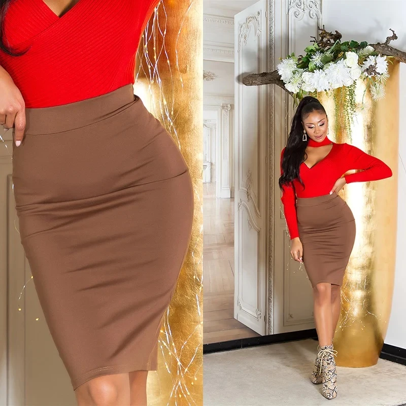 Basic Business High Waist Pencil Midi Rock