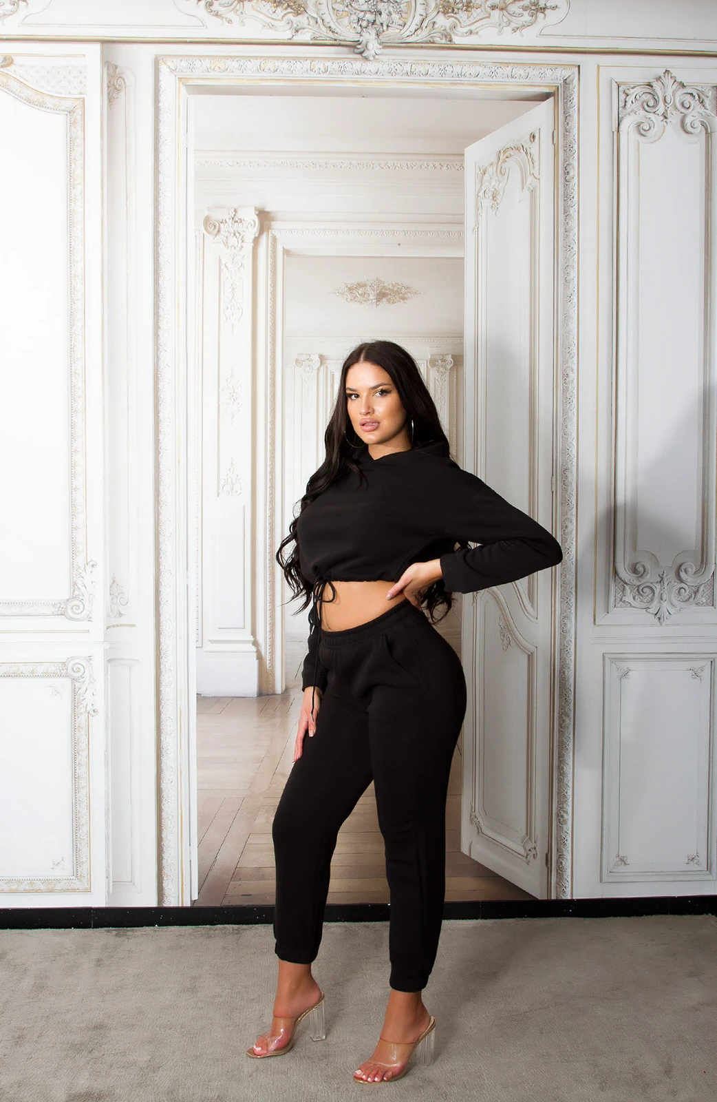 Casual Crop Home Jogging Anzug mit Kapuze