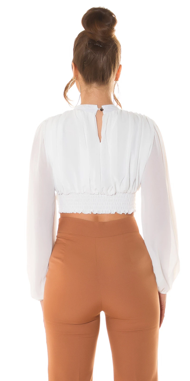 Cocktail Turtle Neck Crop Blusen Top mit Chiffon-Ärmel