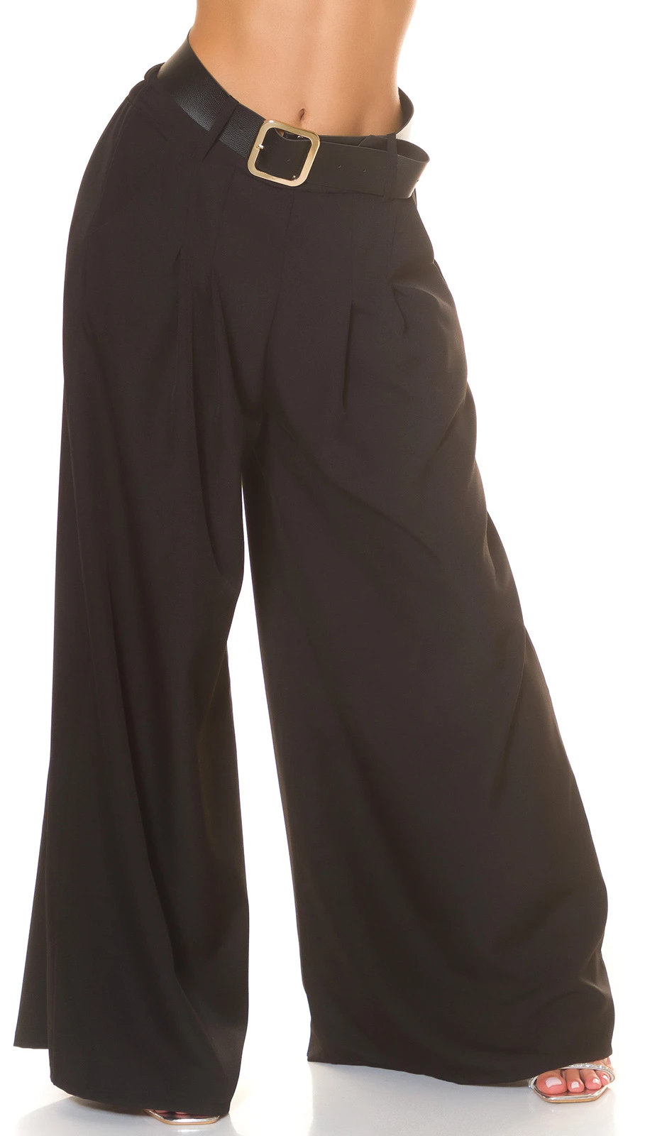 Wide Leg Hose im Highwaist-Style aus Polyester-Stretch, mit raffinierten Details und perfektem Tragekomfort