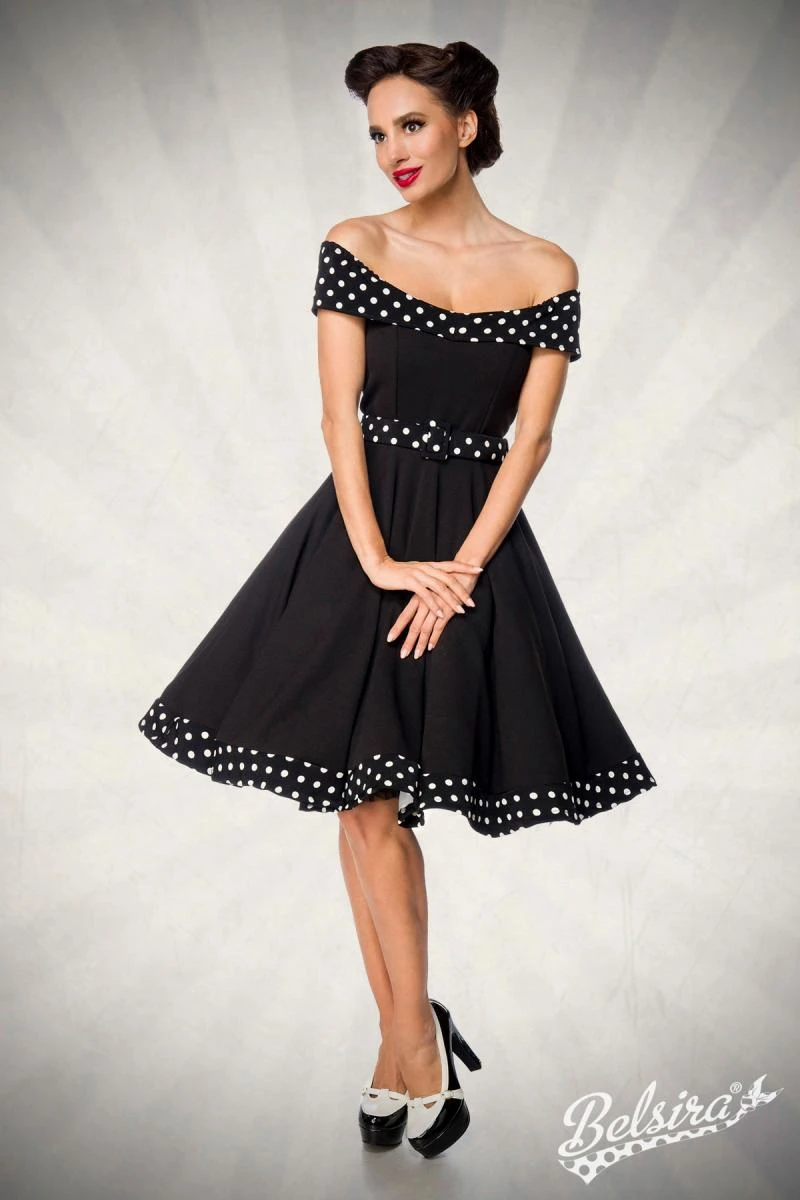 Schulterfreies Swing-Kleid mit Gürtel von Belsira