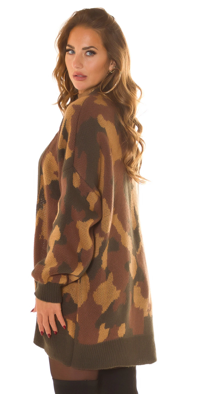 Oversize Winter Strickjacke Langarm Cardigan Camouflage Offene Front