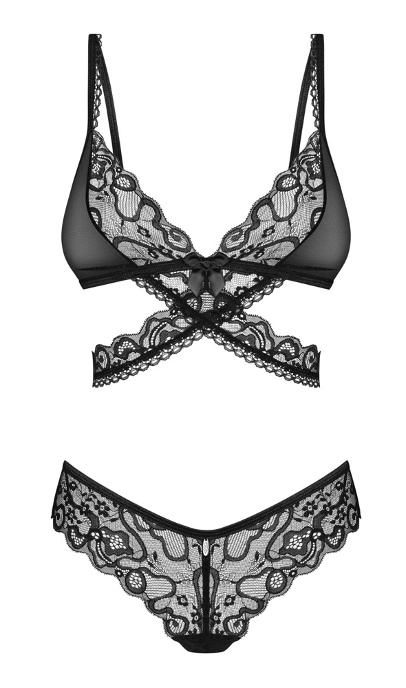 Obsessive Set Blomentis Dessous-Set, Soft-BH und Slip, Material-Mix aus opulenter Spitze und feinem Stretchtüll