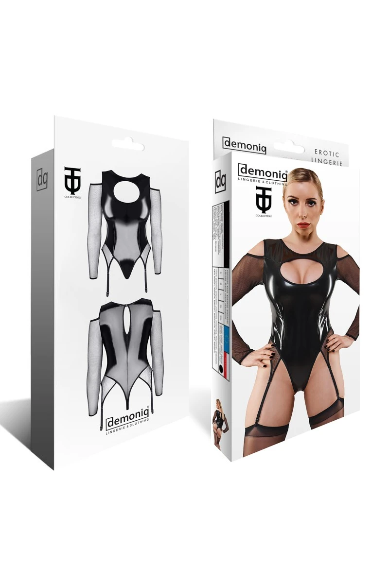 Straps-Body TDTrude001 mit Cutouts aus glänzendem Vinyl Wetlook von Demoniq