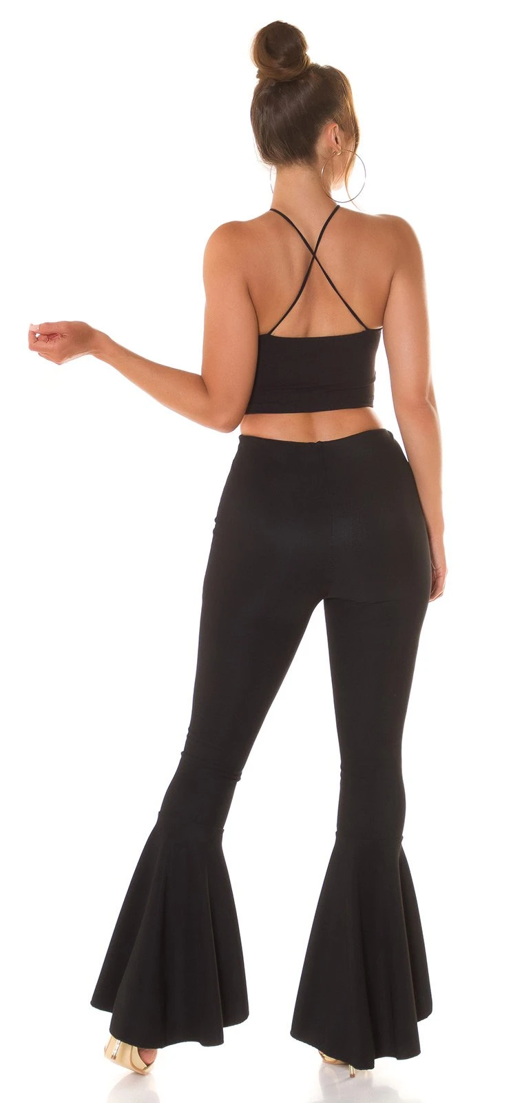 Chic Leggings High Waist Schlag Hose mit Schlitz