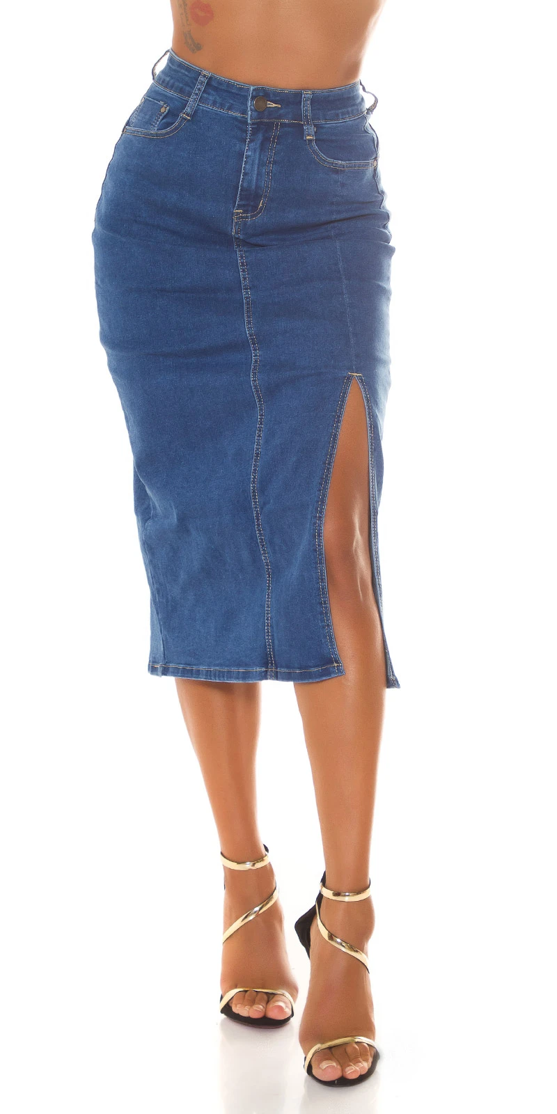 High Waist Midi Jeans Rock mit Schlitz seitlich