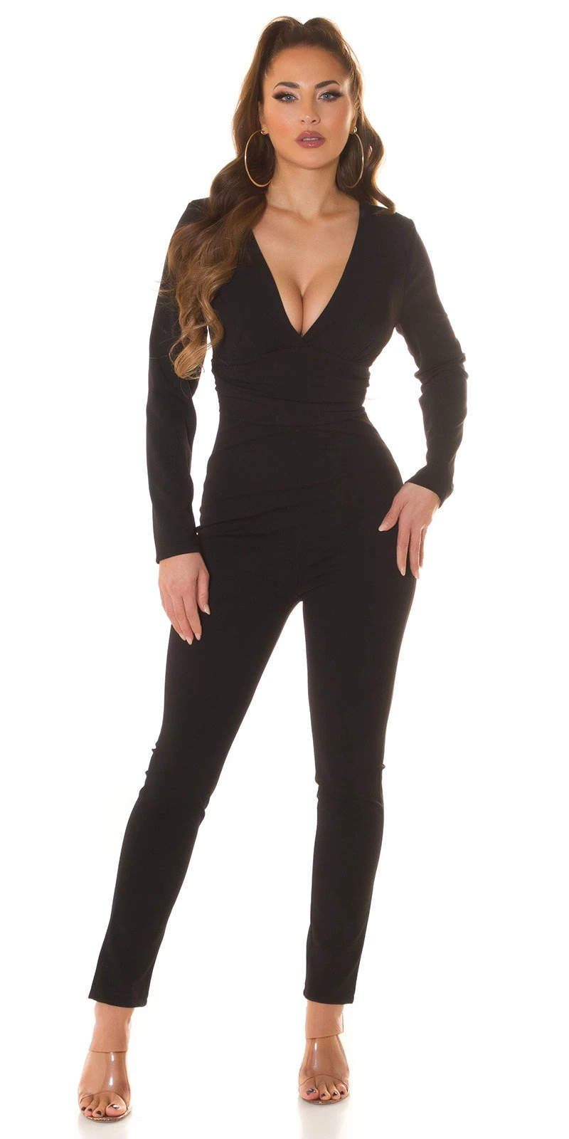 Uni Business V-Neck Langarm Maxi Jumpsuit