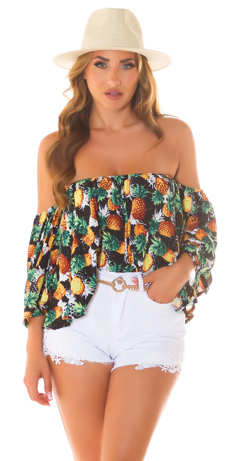 Sexy Sommer off-shoulder Bluse mit Ananas Print